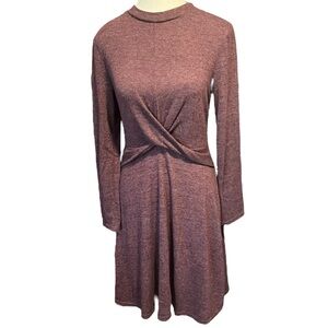 Serra Sz S Purple Long Sleeve Dress Soft Twist Waist Knee Length Soft Knot Cinch